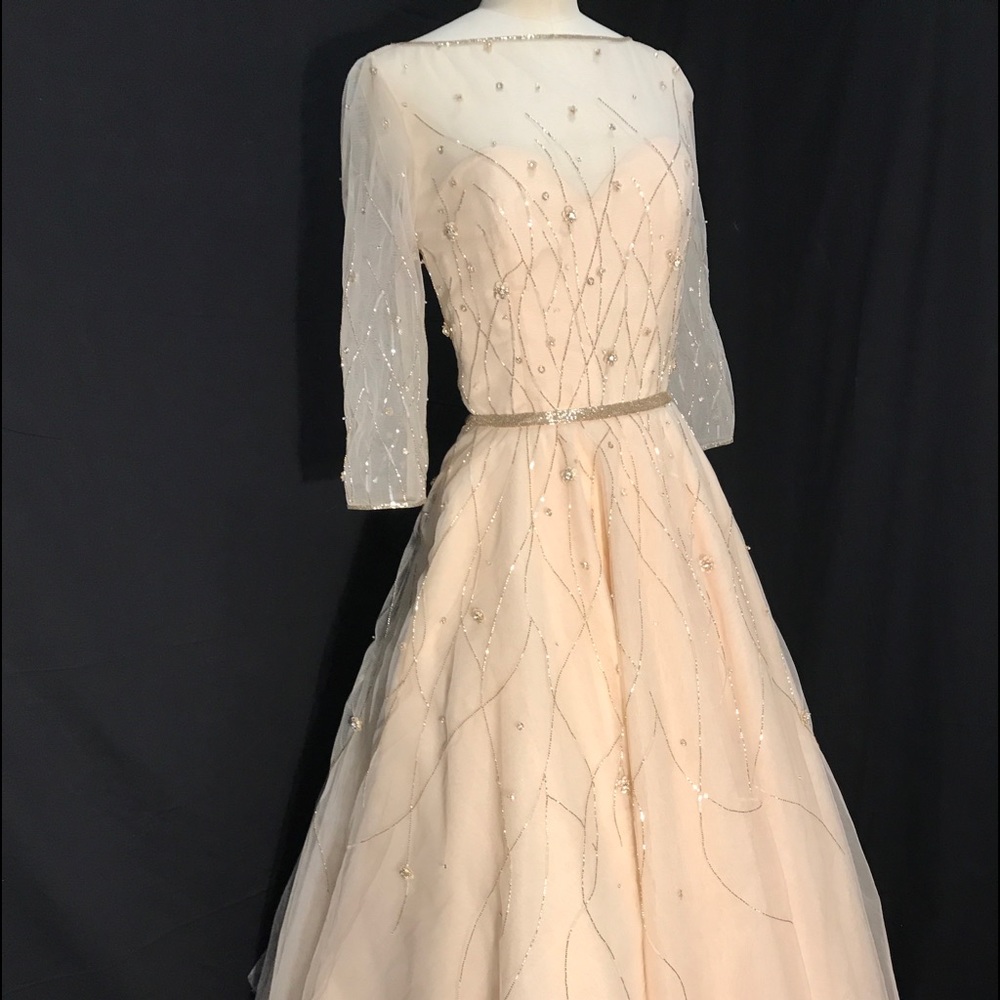 Designer Dark Ivory Silk Wedding Dress Prom Quinceañera 8 Sleeves NEW SB Dryden - Picture 4 of 7
